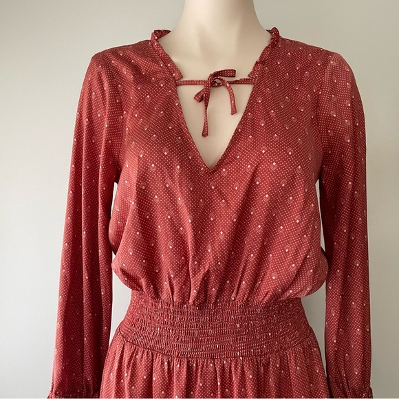 Saltwater Luxe Lena Mini Dress Ruffles Long Sleeves Front Tie Diamond Dotted - Picture 4 of 11